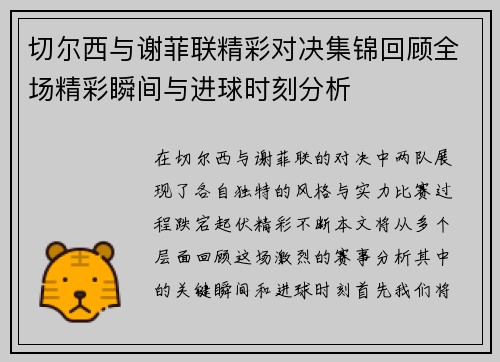 切尔西与谢菲联精彩对决集锦回顾全场精彩瞬间与进球时刻分析