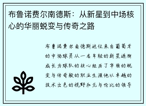 布鲁诺费尔南德斯：从新星到中场核心的华丽蜕变与传奇之路